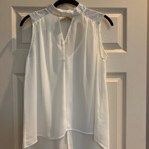 NWOT Umgee Cream  Sleeveless Sheer Embellished Blouse sz s
